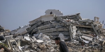 Destruction in Al Nuseirat refugee camp following Israeli military strikes